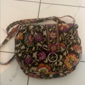 Vera Bradley Black and Purple Crossbody Bag with Quilted Floral Design